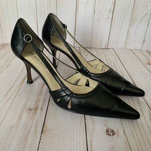 ANNE KLEIN Malena kitten heel black leather shoe